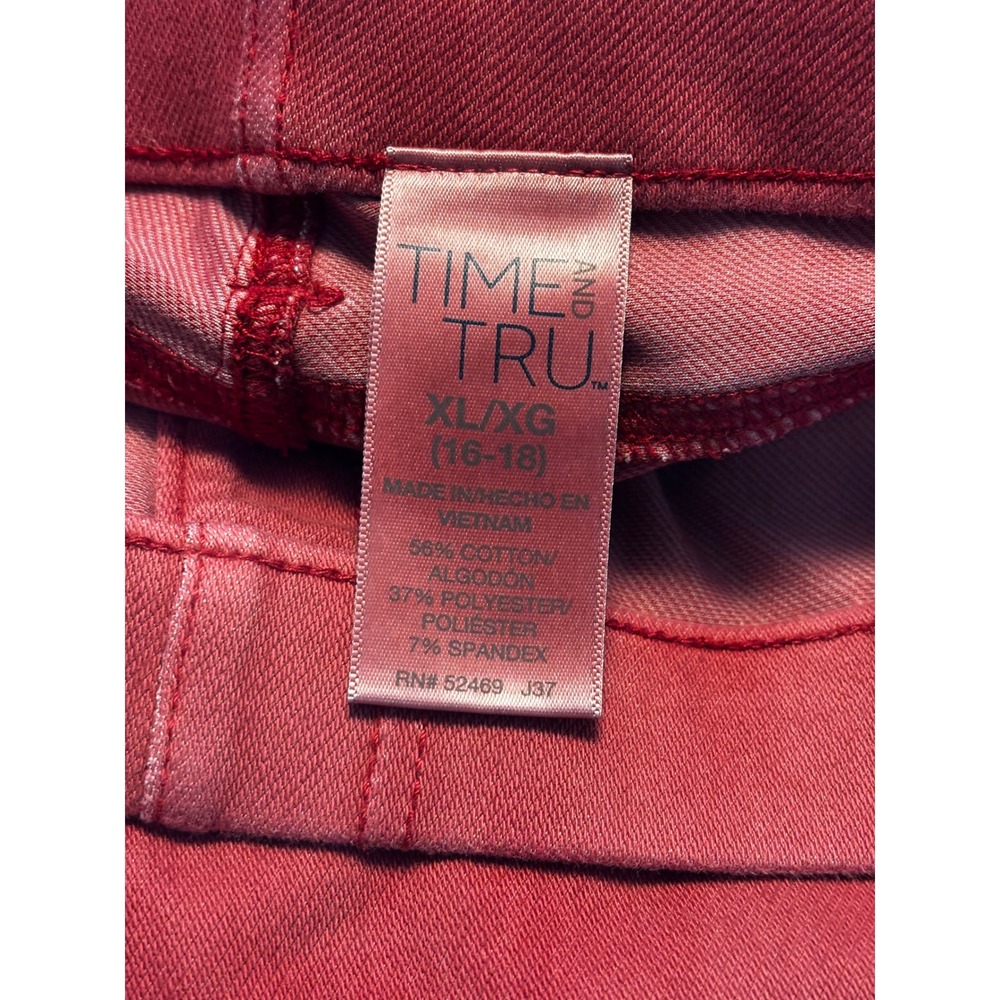 Time and Tru Womens XL Red Rum Pull On Cropped Jeggings Cuffed Stretch Pants - Picture 3 of 5